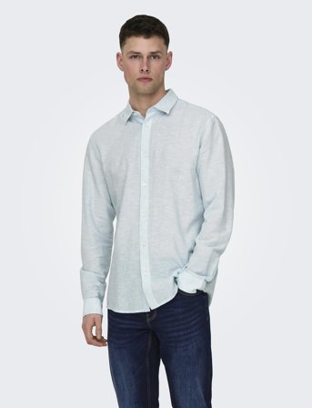 ONLY & SONS Onscaiden Life Ls Solid Linen Shirt Noos - Blue - XS