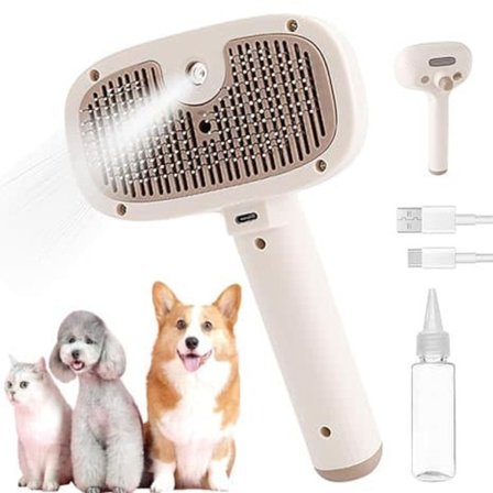 Dampbørste til Kat og Hund – Børste til Kæledyr - Kæledyrsbørste – Trykbørste til dyrepels - Pelsplejetilbehør til kæledyr