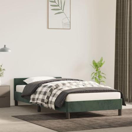 Vidaxl Sängram Med Huvudgavel Mörkgrön 100x200 Cm Sammet Grön