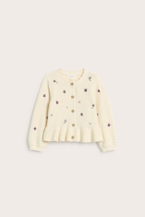 Newbie | Stickad kofta med broderier | Ljusbeige