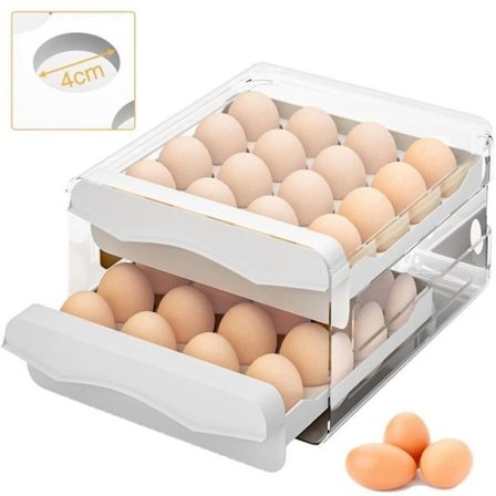 Æggeopbevaringsboks i plastik, 32 rum/2 lag, gennemsigtig skuffe æggeopbevaringsboks, til ægbevaring