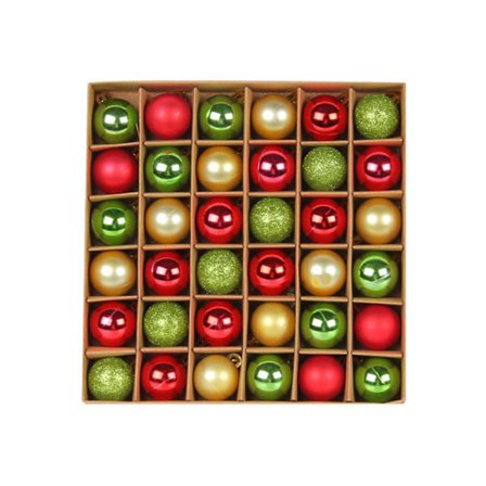 Røde, grønne og gull julepynt, juletre hengende kulesett, 3 cm julekule, lyse fargede kuler, julepynt, 36 stk