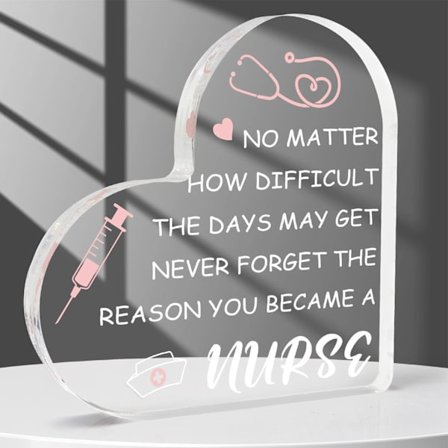 Sjuksköterskepresenter för kvinnor, Sjuksköterskeuppskattningspresenter Akrylhjärta Skylt Bordsdekoration