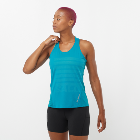 Salomon - Shirts Kleding Sense Aero Singlet Gfx W - Tahitian Tide / Peacock blue