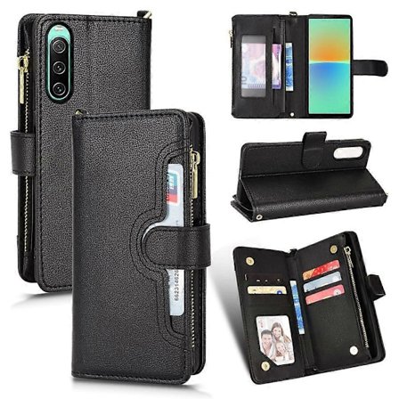 Vetoketjutasku puhelinkotelo Sony Xperia 10 V:lle, lompakko PU-nahkainen jalustakotelo