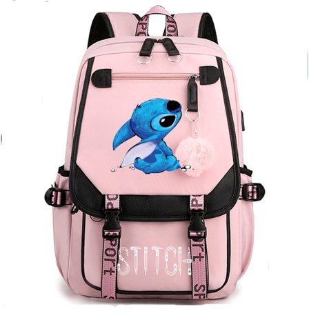 Ny Lilo & Stitch USB Opladningstaske Computertaske Rejsetaske Afslappet Taske Børneskoletaske Studenter Skoletaske Pink
