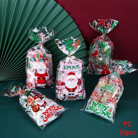 50 st God Jul Plastgodispåse med band Presentförpackning