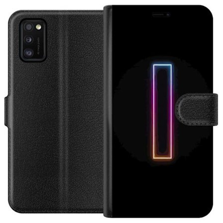 Kompatibel Tegnebogsetui til Samsung Samsung Galaxy A41 Minimalistisk neonbogstav I i regnbuefarver mod mørk baggrund