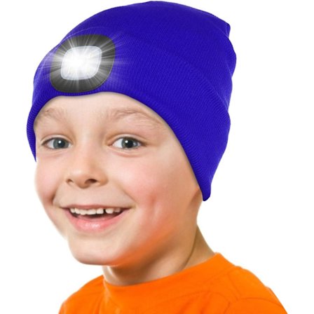 LED-belyst Beanie-hue til Børn, Genopladelig 4LED Hovedlampehue, Strikket Vinterhue med Lommelygte til Cykling, Løbetur, Camping om Natten, 
