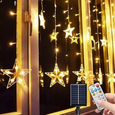 Solcelle-lysstreng, 12 stjerneformede lysstreng LED gardinlys udendørs