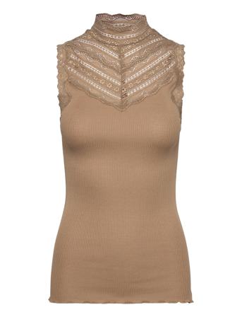 Silk Top W/ Lace T-shirts & Tops Sleeveless Brun Rosemunde*Betinget Tilbud