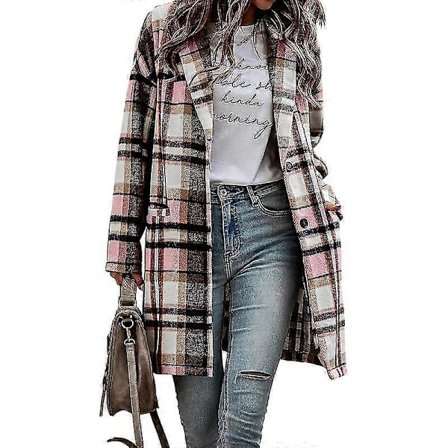 Dame Plaid Jakke Mellemlang Trenchcoat Efterår Uld Frakke