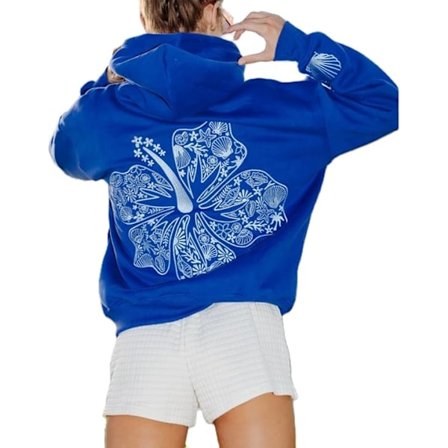 Stor rød palme-puff hettegenser med lange ermer og bokstavtrykk for kvinner - Casual, snøring, preppy, grafisk hettegenser for tenåringsjenter 