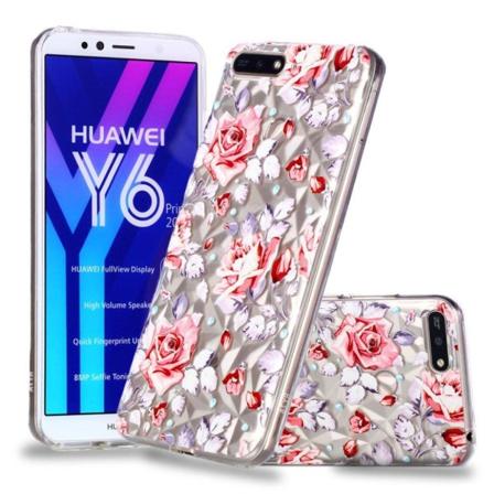 Huawei Honor 7A Kohokuvioitu 3D Timantti Rakenne Pinatinen Kova Muovinen Takasuoja Kuori - Punaiset Ruusut Red