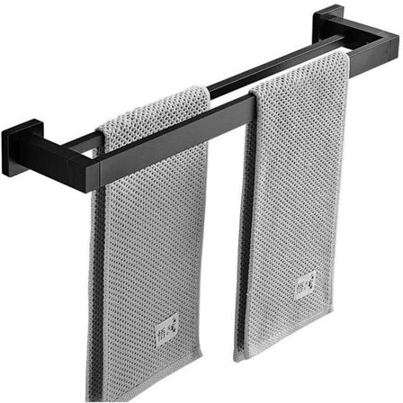 Matt sort håndkleholder med dobbel stang, veggmontert, rustfritt stål, 2 stenger