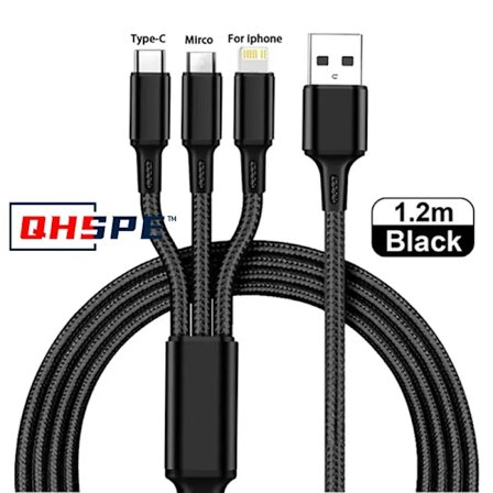 3 I 1 USB-kabel Micro USB Typ C Laddningskabel Multi USB-port Snabb Laddningssladd För iPhone 11 12 13 Pro Max Xiaomi Samsung(YJD)