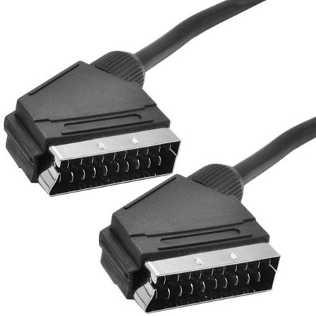 1,5 metrin SCART-SCART-koaksiaalikaapeli, sopii video-TV:ille, videonauhureille, DVD-soittimille ja muille laitteille.