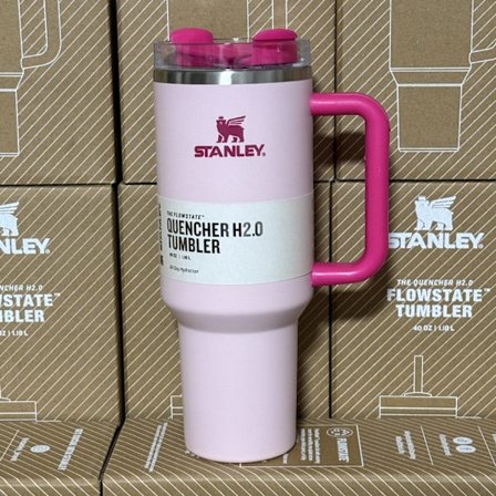 Varm säljande termosbilmugg 2:a generationen rostfritt stål bilhandtag stor kapacitet sugrör is flamingo färg