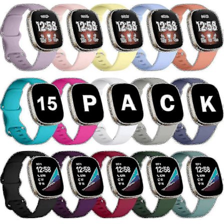 15-pak remme kompatible med Fitbit Versa 3/Fitbit Sense-remme, blød udskiftningsarmbånd til Fitbit Sense/Versa 3-remme til kvinder, fleksibel vandtæt