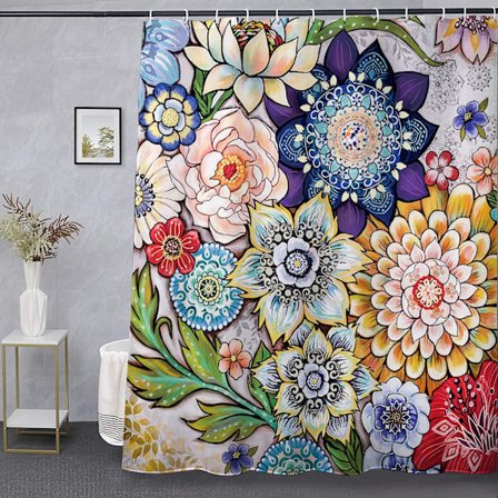 Boho Blommig Duschdraperi Paisley Fancy Bohemian 72x72 tum