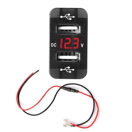 40×20mm 12V Dobbel USB Billader LED Voltmeter Strømadapter For
