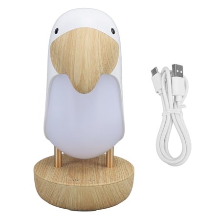 Toucan Fugl Nattlampe USB Søt Fugl Senglampe med Bluetooth-høyttaler for Barn Soverom Stue Utendørs Camping Bobil Hvit