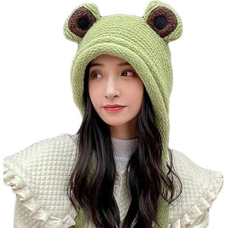 Söt Mössa för Kvinnor Mode Slouchy Stickad Skull Mössa Söt Plysch Varm Grodmössa Vinter Casual Mössa