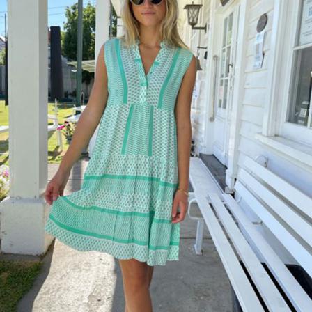 Kvinnor Print Summer Beach Sundress Ärmlösa Miniklänningar