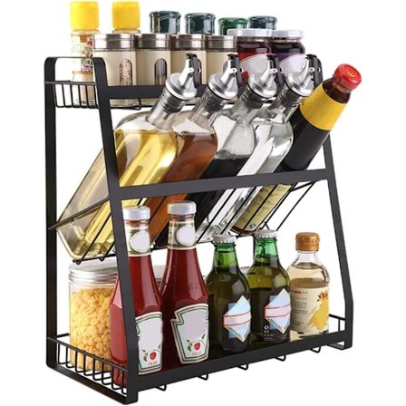 3-lags krydderhylle i metall, humanisert struktur for enkel tilgang til krydder og smakstilsetninger, høykvalitetsmateriale sikrer holdbarhet og
