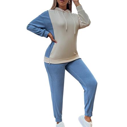 Ladies Dragkedja Långärmad Sweatsuit Color Block Tvådelad Outfit