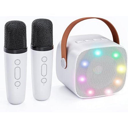 Karaoke-maskine til børn med 2 trådløse mikrofoner, bærbar Bluetooth-højttaler, gavelegetøj til piger og drenges fødselsdag