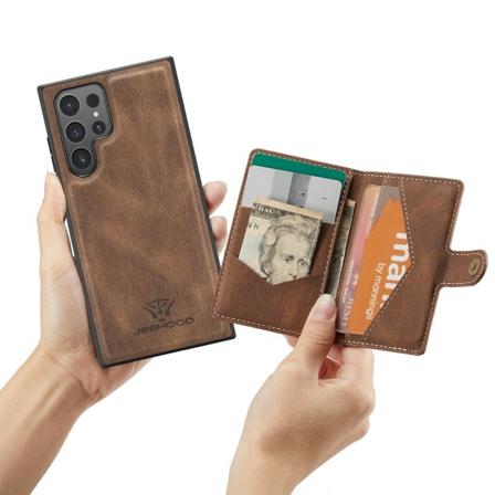 Läderplånbok med magnetiskt hållare för Galaxy S24 Ultra Brun
