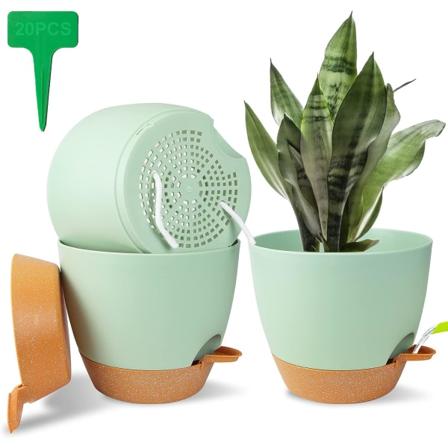 Selvvannende blomsterpotte med dreneringshull, skål og vask for blomster, planter innendørs moderne og stilige dekorative plastpotter