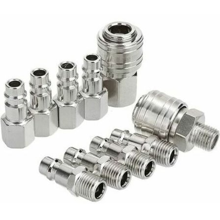 Kompressor Fittings 1/4" Bsp Pneumatisk Hurtigkobling Pneumatisk Luftkobling Kompressorsæt Lufttilbehørsslange Han-Hun-stik (10 stk.)