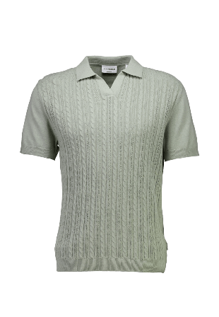 Lindbergh Knitted S/S cable v-neck polo Knit Överdelar Herr Grön S