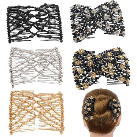 5 stk. Perle Hårkamme Variation Strækbare Hårklemmer Elastiske Hårspænder Stilfulde Dobbelt Hårklemmer Dame Hår Tilbehør