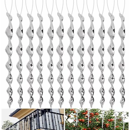 Fugleskremsel, 12 stk 30 cm Reflekterende Skremsel, Due Skremsel 360 Grader Spiral Reflekterende Fugleskremsel for Hjem Hage Balkong Frukthage - DENU