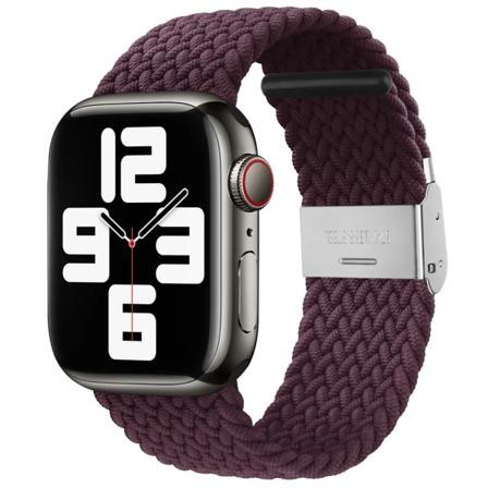 Flätad Solo Loop För Apple Watch ultraband 49mm 45mm-40-41mm-44mm Nylon Elastiskt armband iWatch series 9 8 se 6 7 5 4 3 band Dark Cherry 31 38mm or 