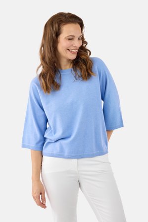 BRANDTEX - 3/4 Ærmet Strik - Lyseblå - Rund Hals