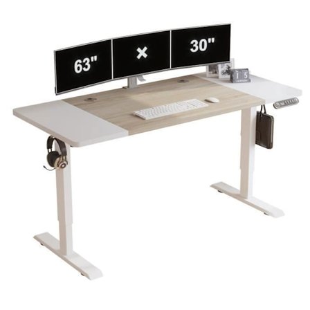 Radlove 160x76cm korkeussäädettävä tietokonepöytä - sähköisesti korkeussäädettävä istumapöytä, väri valkoinen+tammi