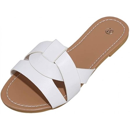 Dam sommar platta slides sandaler casual rem kors glid på reglage strand platta sandaler ------- Vit (Storlek 39)