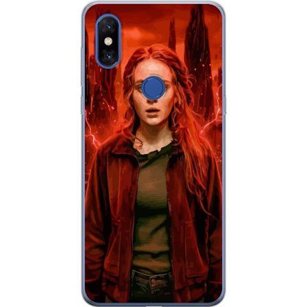 Kompatibelt Mobilskal till Xiaomi Xiaomi Mi Mix 3 Porträtt av en ung kvinna med rött hår i en apokalyptisk landskap, röda blixtar och mörka klipp