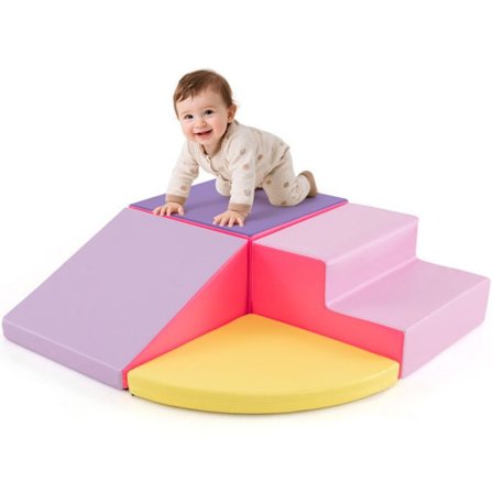 4 ST Block Byggsats för Barn COSTWAY-EPE-Skum-Avtagbart Vattentätt PU-Överdrag-Klättra Krypa-Rosa