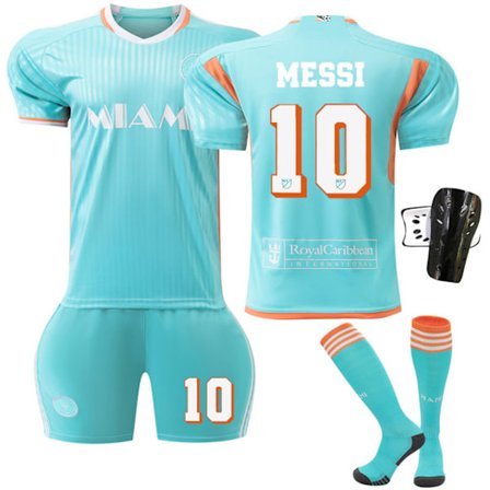 2425 Miami II bortaställ mintgrön Messi fotbollströja set+strumpa+skyddsutrustning