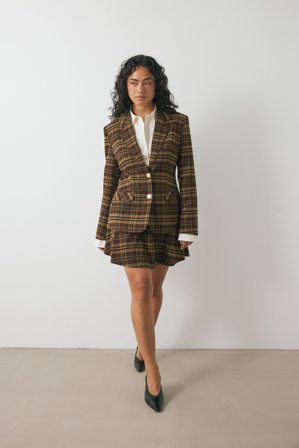 Emmanuelle Koffi x NA-KD Jupe courte fluide à carreaux - Mini jupes - Brun,CheckeRouge - EU 36