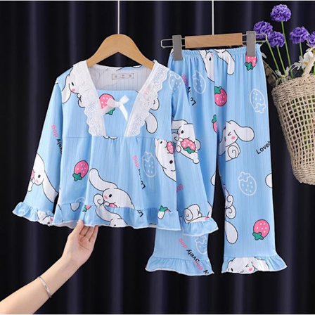 Sanrio Kuromi Kostyme Barn Langarmet Pyjamas Jenter Gutter Tegneserie T-skjorte+bukser 2stk/sett Barn Avslappet Soveklær C