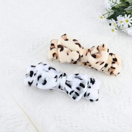 2-pakning gule leopard fleece elastiske knutehårbånd for sminke, dusj, spa, massasje, yoga og sport