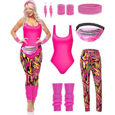 80-talls Retro Treningssett med Geometrisk Trykk Badedrakt & Leggings[JUN] Geometriske Linjer Medium