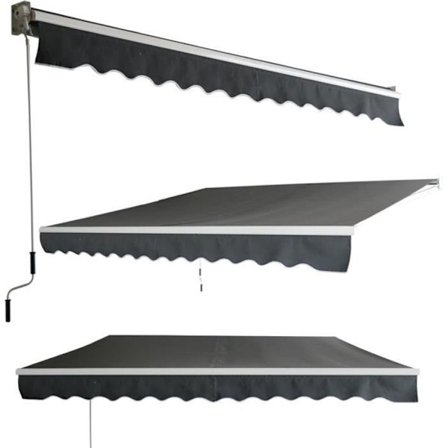 YUENFONG Balkongmarkis Manuell infällbar markis med vev UV-beständig, 360 x 300 cm, mörkgrå