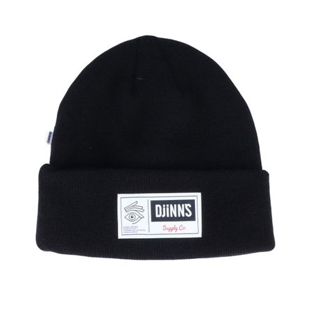 Djinns - Svart cuff Beanie - Big Label Black Cuff @ Hatstore